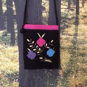 Vintage Floral Crochet Crossbody Handbag